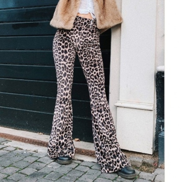velvet leopard flare pants